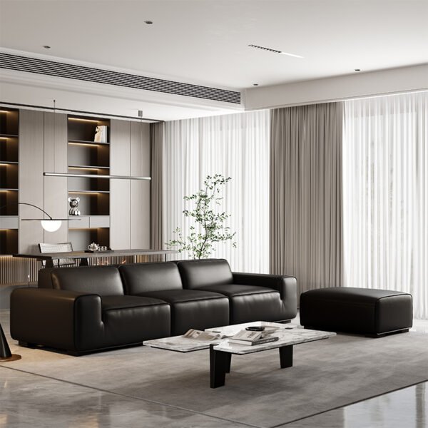 Black Bull Leather Sofa 0158‑S