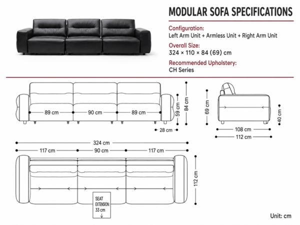 Three-Module Power Leather SofaGSF0344A