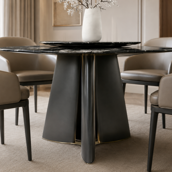 Black Rose Natural Marble Round Dining Table