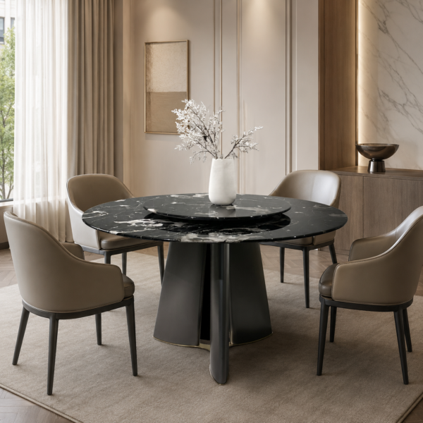 Black Rose Natural Marble Round Dining Table