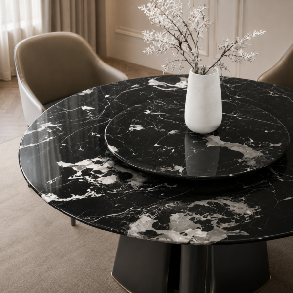 Black Rose Natural Marble Round Dining Table