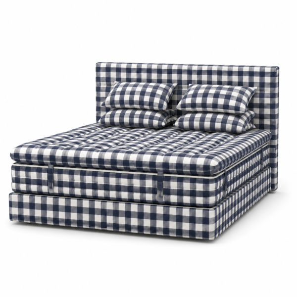 Blue & White Check Upholstered Bed HST-LG188-A