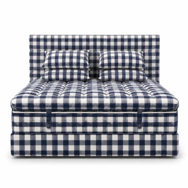 Blue & White Check Upholstered Bed HST-LG188-A