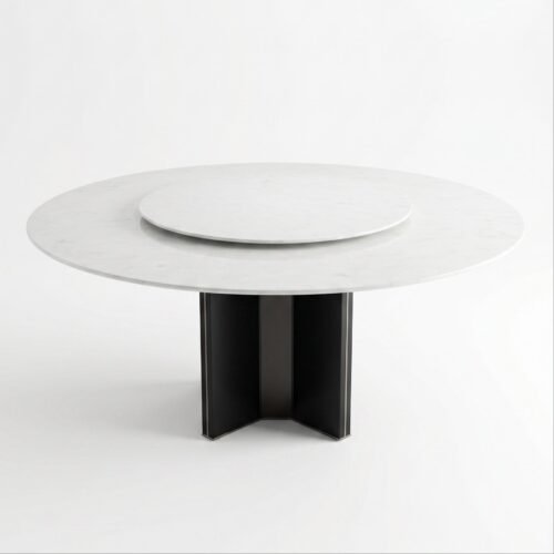 586711-1 White Crystal Stone Round Dining Table