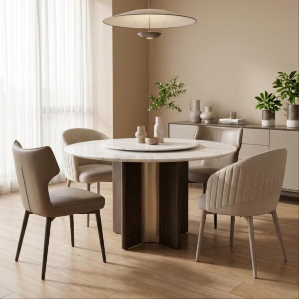 White Crystal Stone Round Dining Table