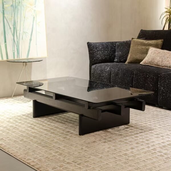 Ash Wood & Tempered Grey Glass Coffee Table
