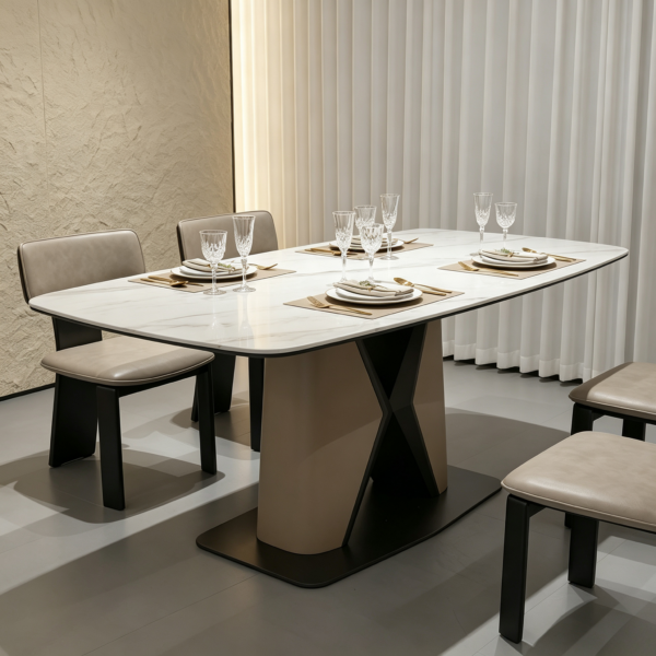 Panda Marble-Look Dining Table