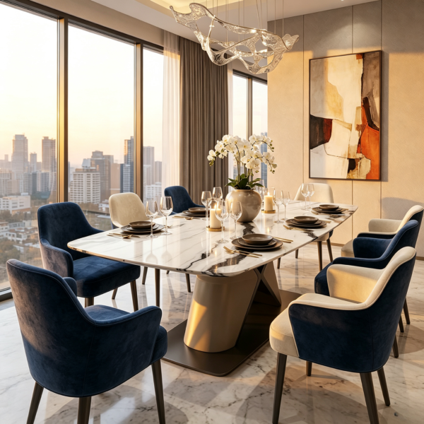 Panda Marble-Look Dining Table