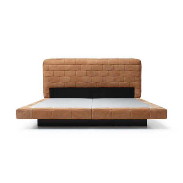 Block-Panel Flush-Edge Sanded Leather Bed C9174
