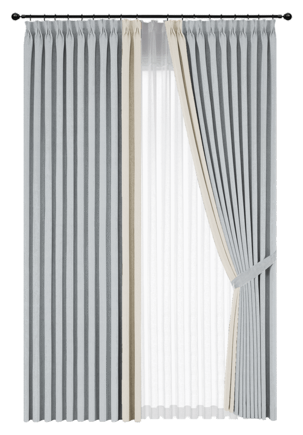 HERRINGBONE COTTON CUSTOM TWO-FOLD INSET CURTAIN