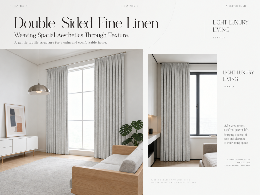 LS 23 LIGHT GREY WHISPER DOUBLE SIDED FINE TEXTURE LINEN LOOK CURTAIN4