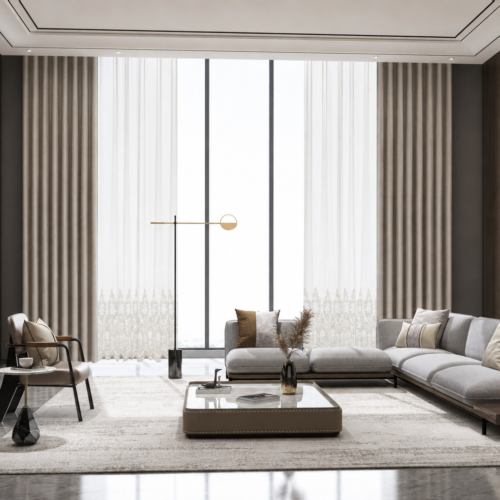 客厅场景图 CHIC LIFESTYLE · R60 TECH VELVET FABRIC COLLECTION · ROSEMARY GREY